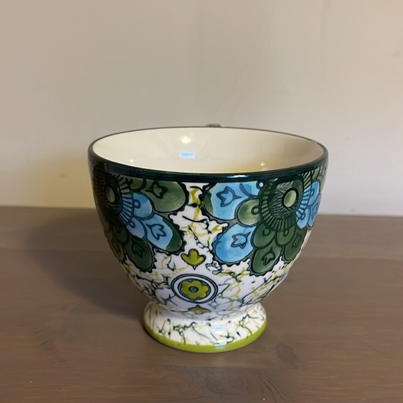 Anthropologie White, Green, and Blue Boho Marbled Floral Ceramic Mug - Picture 5 of 7